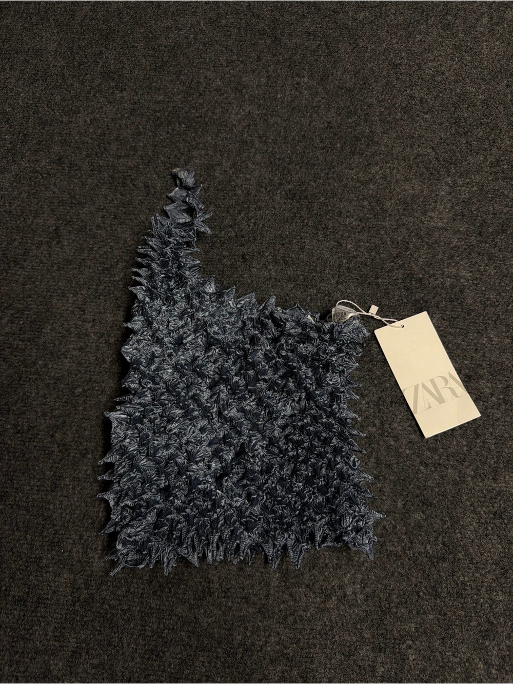 Zara Gray One-Shoulder Shaggy Crop Top